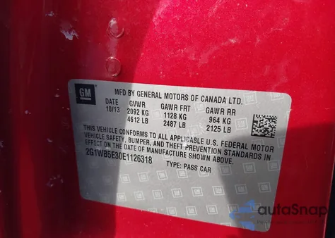 2014 Chevrolet Impala Limited Lt from USA, damaged, VIN 2G1WB5E30E1126318